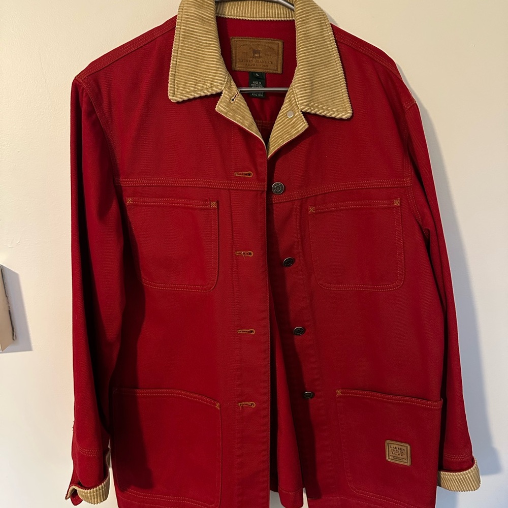 Vintage Y2K Ralph Lauren Jeans Co. Barn coat red corduroy trim - Picture 2 of 6
